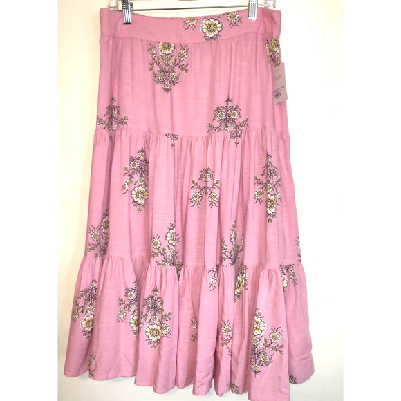 Lauren Conrad Pink Floral Peasant Skirt NWT Sz L Petite - Picture 1 of 12